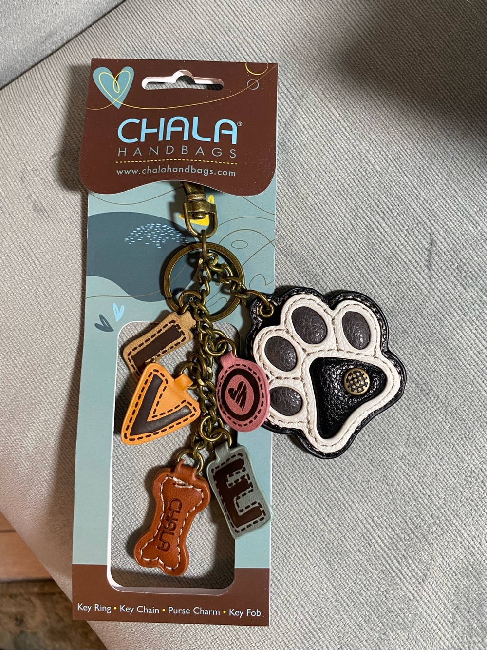 Chala Paw Print Keychain Charm NWT in Black & White with Colorful Letter Tags